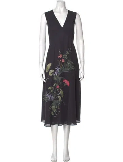 Pre-owned Ted Baker Floral Print Long Dress In Gray