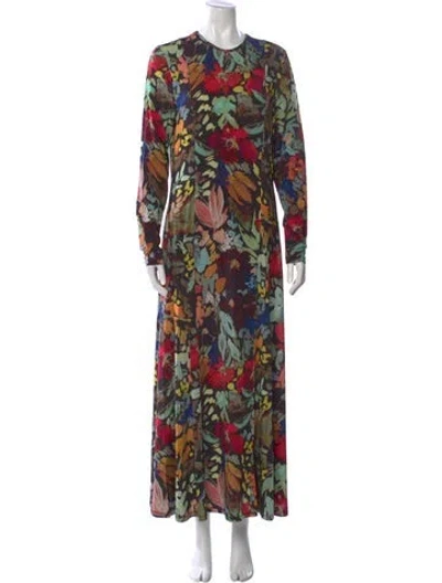 Pre-owned Ted Baker Floral Print Long Dress In Green