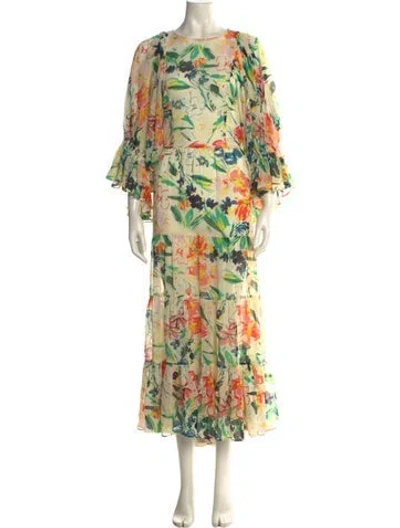 Pre-owned Ted Baker Floral Print Long Dress In Green