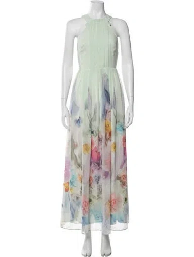 Pre-owned Ted Baker Floral Print Long Dress In Green