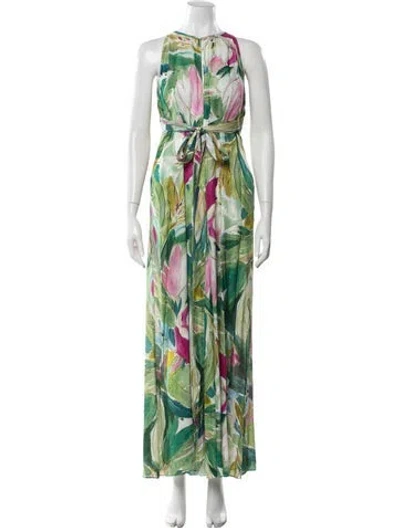 Pre-owned Ted Baker Floral Print Long Dress In Green