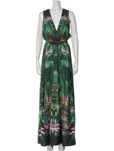 Pre-owned Ted Baker Floral Print Long Dress In Green
