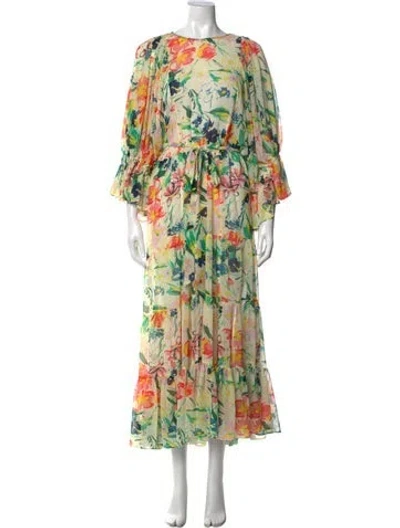 Pre-owned Ted Baker Floral Print Long Dress In Green