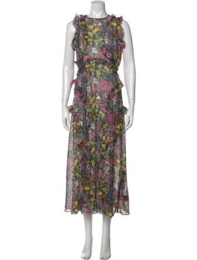 Pre-owned Ted Baker Floral Print Long Dress In Multi