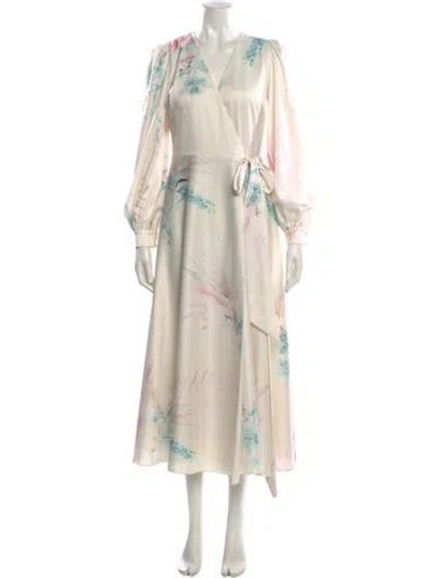 Pre-owned Ted Baker Floral Print Long Dress In Neutral