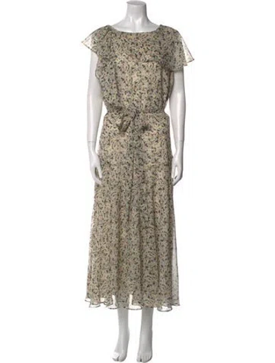 Pre-owned Ted Baker Floral Print Long Dress In Neutral