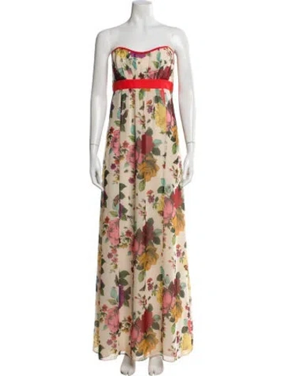 Pre-owned Ted Baker Floral Print Long Dress In Neutral