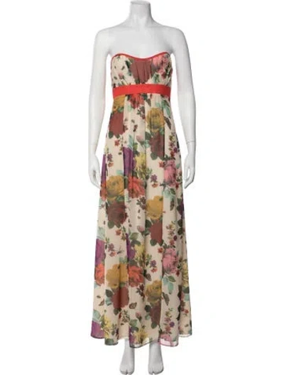 Pre-owned Ted Baker Floral Print Long Dress In Neutrals