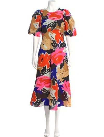Pre-owned Ted Baker Floral Print Long Dress In Orange