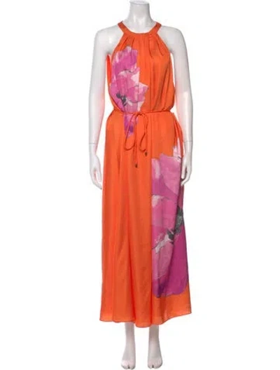 Pre-owned Ted Baker Floral Print Long Dress In Orange