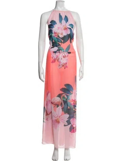 Pre-owned Ted Baker Floral Print Long Dress In Pink