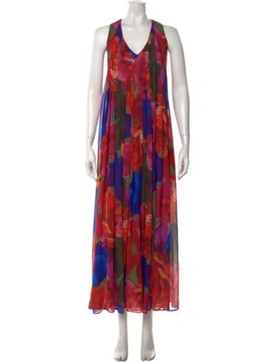 Pre-owned Ted Baker Floral Print Long Dress In Red