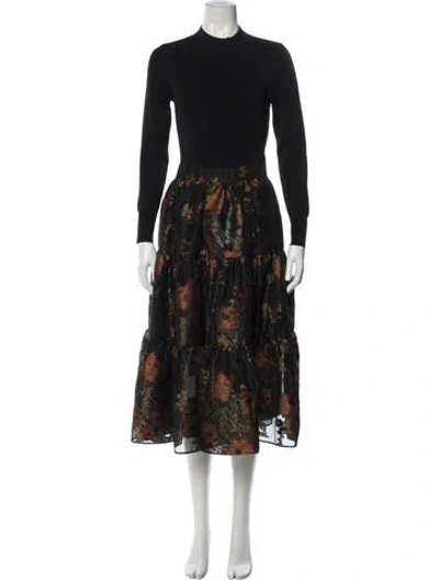 Pre-owned Ted Baker Floral Print Long Dress W/ Tags In Black
