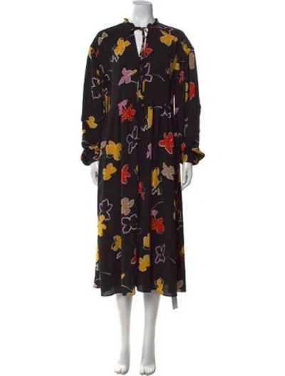 Pre-owned Ted Baker Floral Print Long Dress W/ Tags In Black