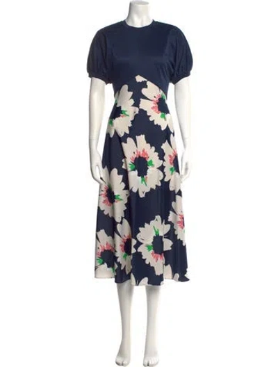 Pre-owned Ted Baker Floral Print Long Dress W/ Tags In Blue