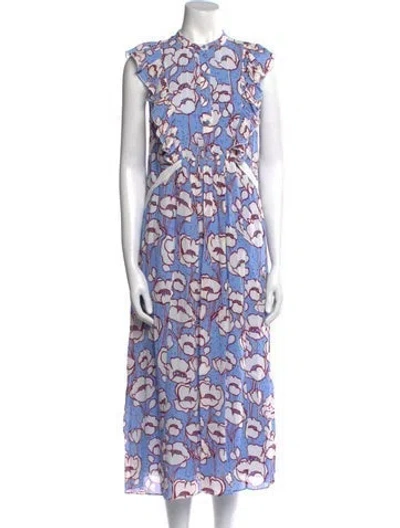 Pre-owned Ted Baker Floral Print Long Dress W/ Tags In Blue