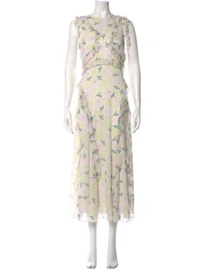 Pre-owned Ted Baker Floral Print Long Dress W/ Tags In White