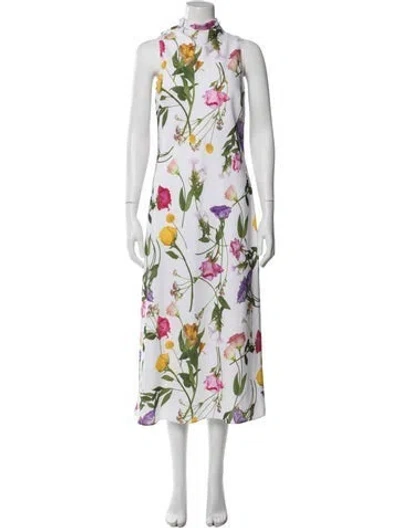 Pre-owned Ted Baker Floral Print Long Dress W/ Tags In White