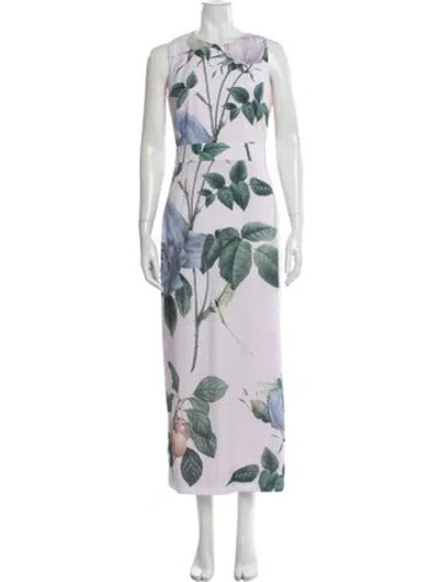 Pre-owned Ted Baker Floral Print Long Dress In White