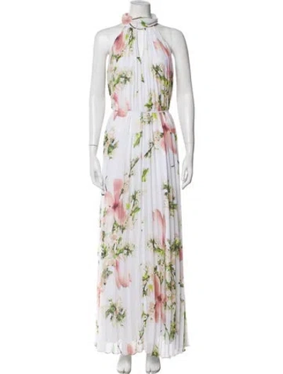 Pre-owned Ted Baker Floral Print Long Dress In White