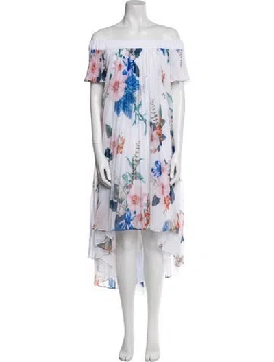 Pre-owned Ted Baker Floral Print Long Dress In White