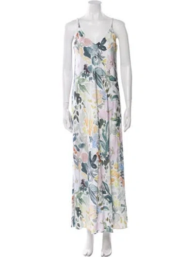 Pre-owned Ted Baker Floral Print Long Dress In White
