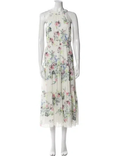 Pre-owned Ted Baker Floral Print Long Dress In White