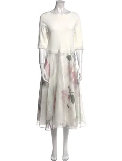 Pre-owned Ted Baker Floral Print Long Dress In White