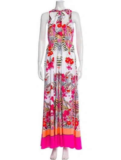Pre-owned Ted Baker Floral Print Long Dress In White
