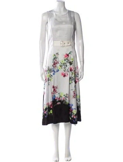 Pre-owned Ted Baker Floral Print Long Dress In White