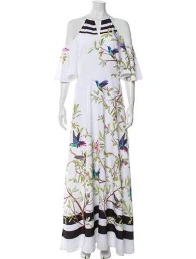Pre-owned Ted Baker Floral Print Long Dress In White