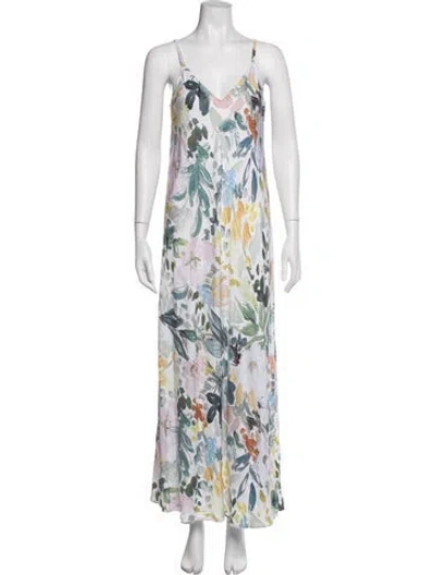 Pre-owned Ted Baker Floral Print Long Dress In White