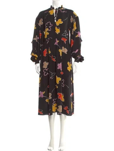 Pre-owned Ted Baker Floral Print Midi Length Dress In Black
