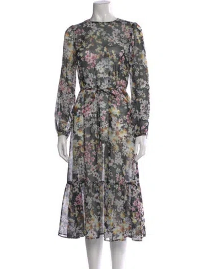 Pre-owned Ted Baker Floral Print Midi Length Dress In Black