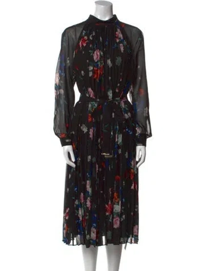 Pre-owned Ted Baker Floral Print Midi Length Dress In Black