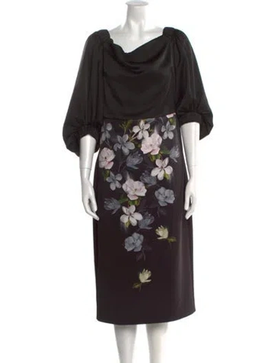 Pre-owned Ted Baker Floral Print Midi Length Dress In Black