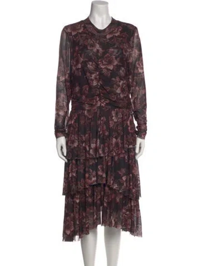 Pre-owned Ted Baker Floral Print Midi Length Dress In Black