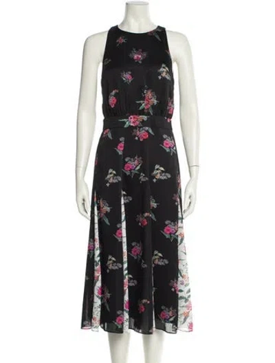 Pre-owned Ted Baker Floral Print Midi Length Dress In Black