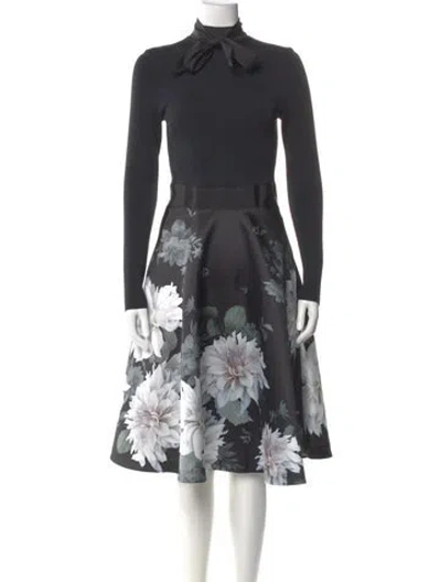 Pre-owned Ted Baker Floral Print Midi Length Dress In Black