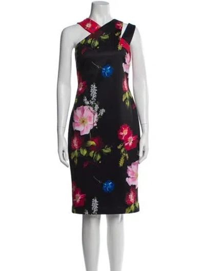 Pre-owned Ted Baker Floral Print Midi Length Dress In Black