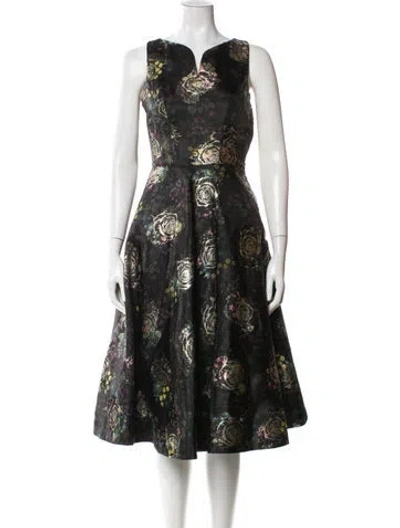 Pre-owned Ted Baker Floral Print Midi Length Dress In Black