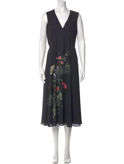 Pre-owned Ted Baker Floral Print Midi Length Dress In Black