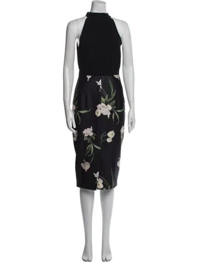 Pre-owned Ted Baker Floral Print Midi Length Dress In Black