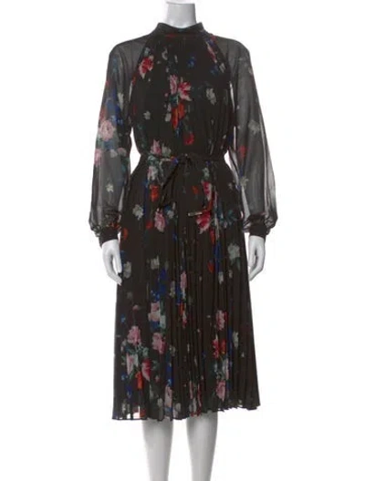 Pre-owned Ted Baker Floral Print Midi Length Dress In Black