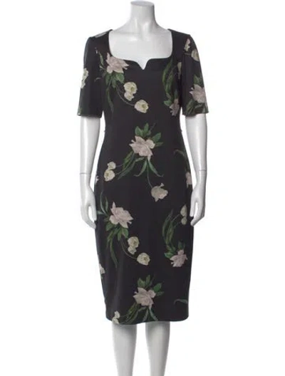 Pre-owned Ted Baker Floral Print Midi Length Dress In Black