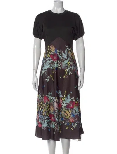Pre-owned Ted Baker Floral Print Midi Length Dress In Black