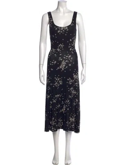 Pre-owned Ted Baker Floral Print Midi Length Dress In Black