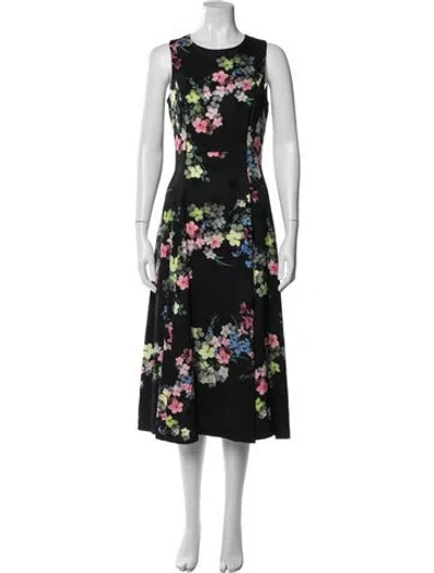 Pre-owned Ted Baker Floral Print Midi Length Dress In Black