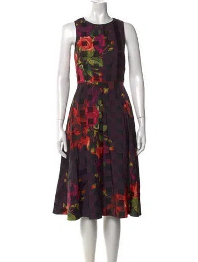 Pre-owned Ted Baker Floral Print Midi Length Dress In Black