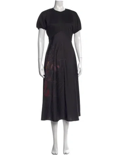 Pre-owned Ted Baker Floral Print Midi Length Dress In Black